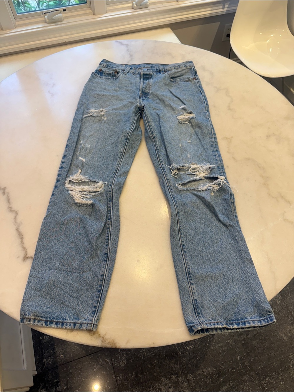Levi's classic 501 Light Blue Ripped Women's Straight-Leg Jeans button fly